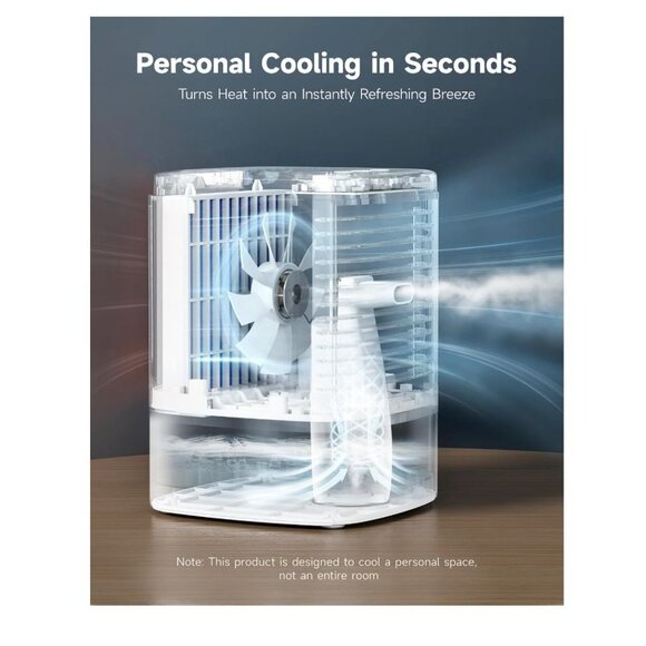 HiCOZY Portable Air Cooler with 2 Ultrasonic Mist Levels & 3 Fan Speeds, Evapora - Picture 8 of 9